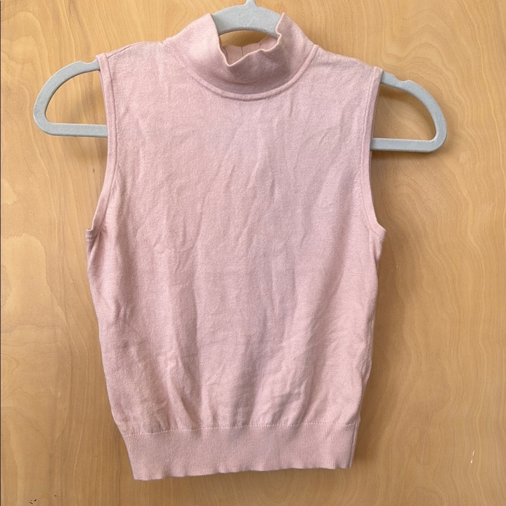 Pink Sleeveless Turtleneck Sweater Top